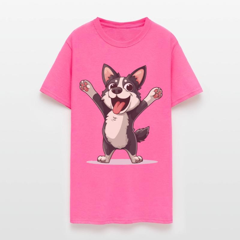 A happy cartoon husky dog celebrating