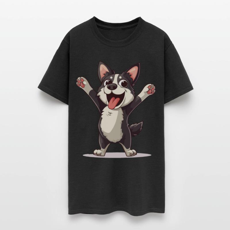 A happy cartoon husky dog celebrating