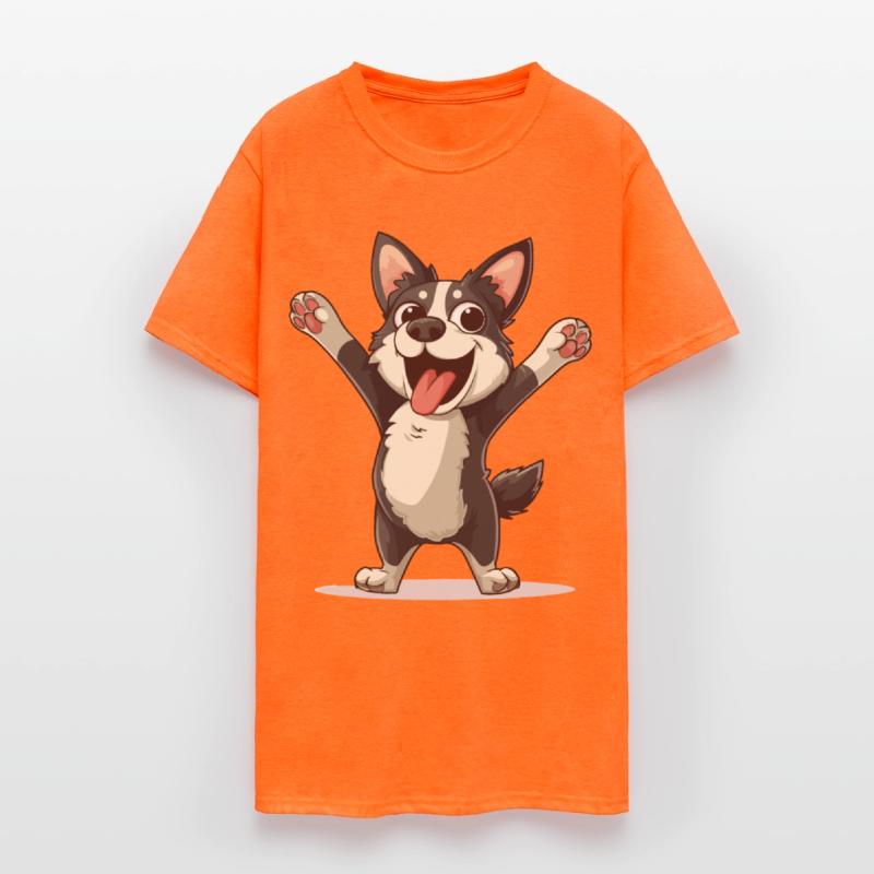 A happy cartoon husky dog celebrating