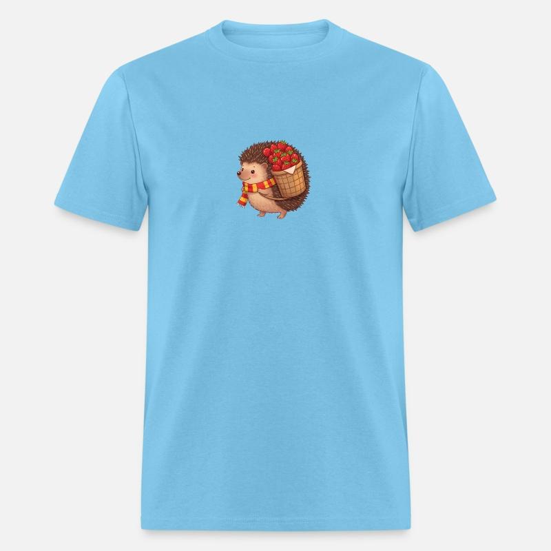 A hedgehog carrying strawberries on its back.