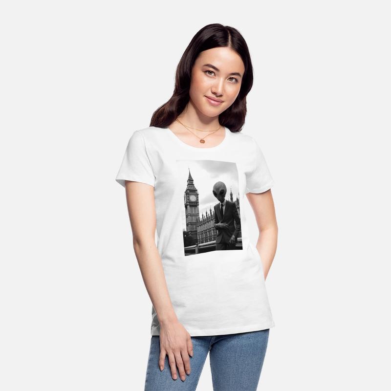 Alien in Suit at London's Parliament - B&W Photo