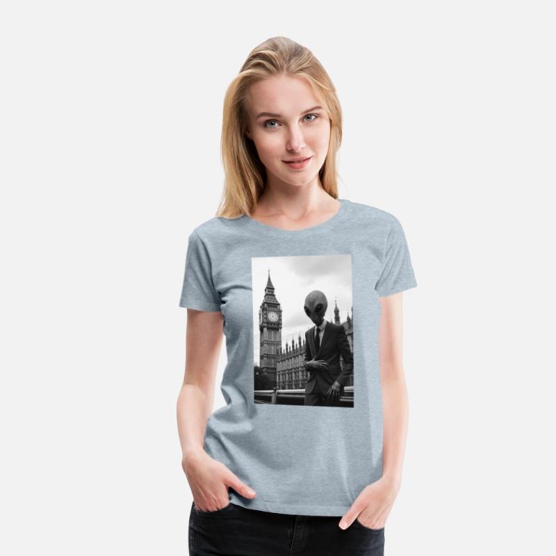 Alien in Suit at London's Parliament - B&W Photo