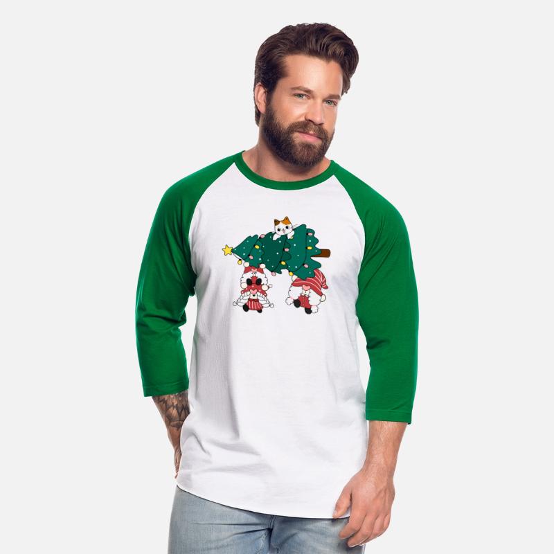 cute funny gnome with cat and Christmas tree