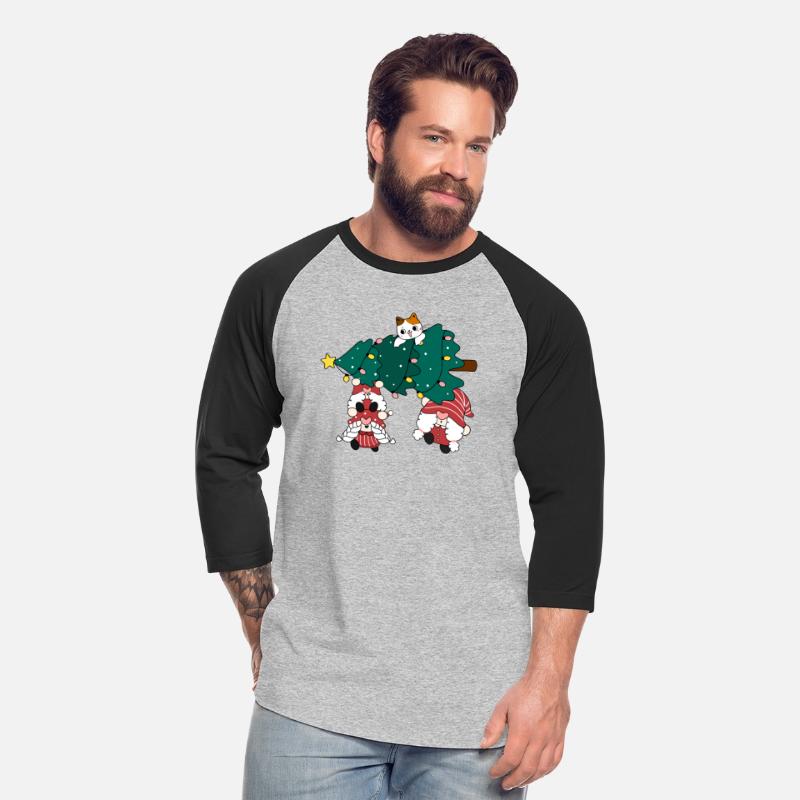 cute funny gnome with cat and Christmas tree