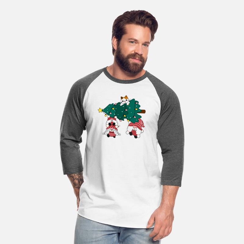 cute funny gnome with cat and Christmas tree