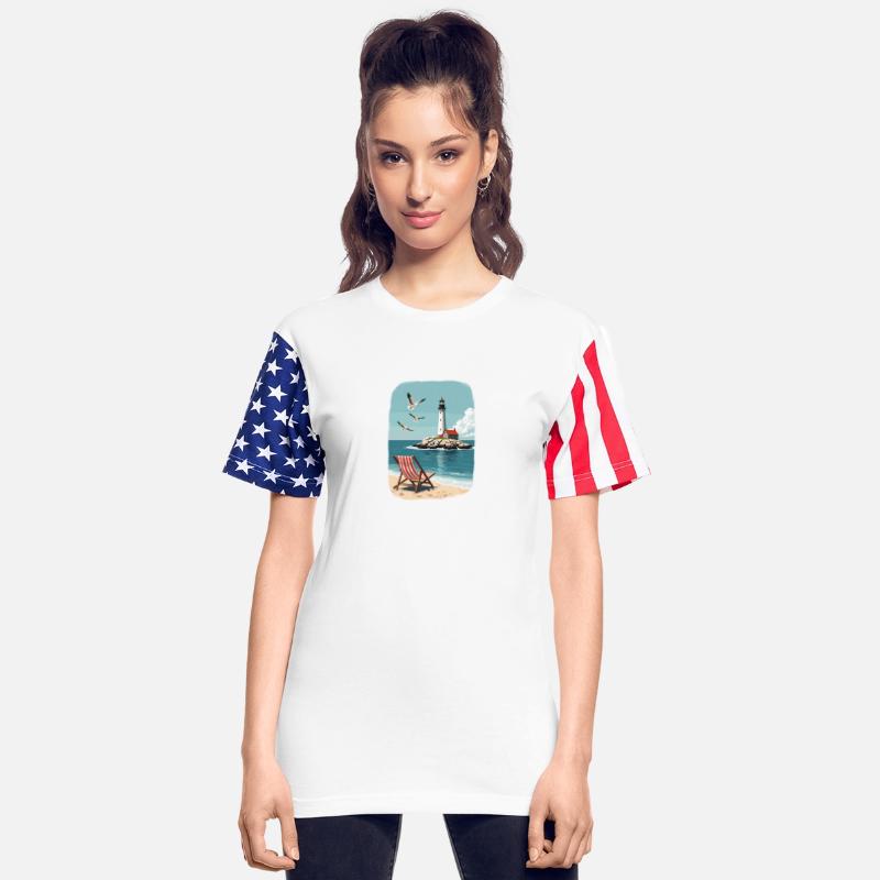 Deck Chair Beach chair and lighthouse ocean scene