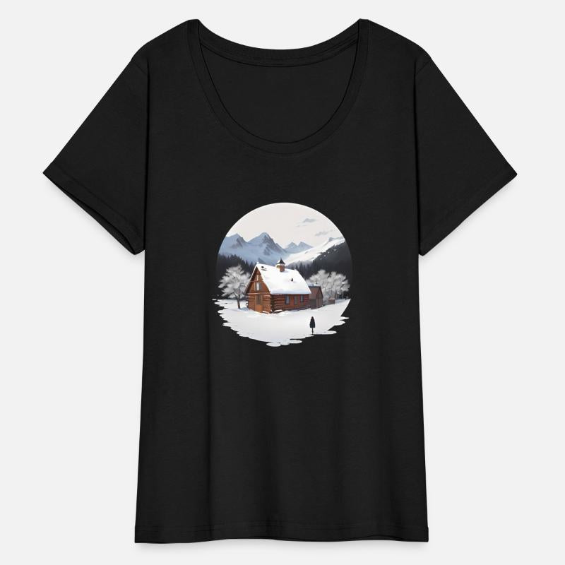 Snowy Cabin in Mountains