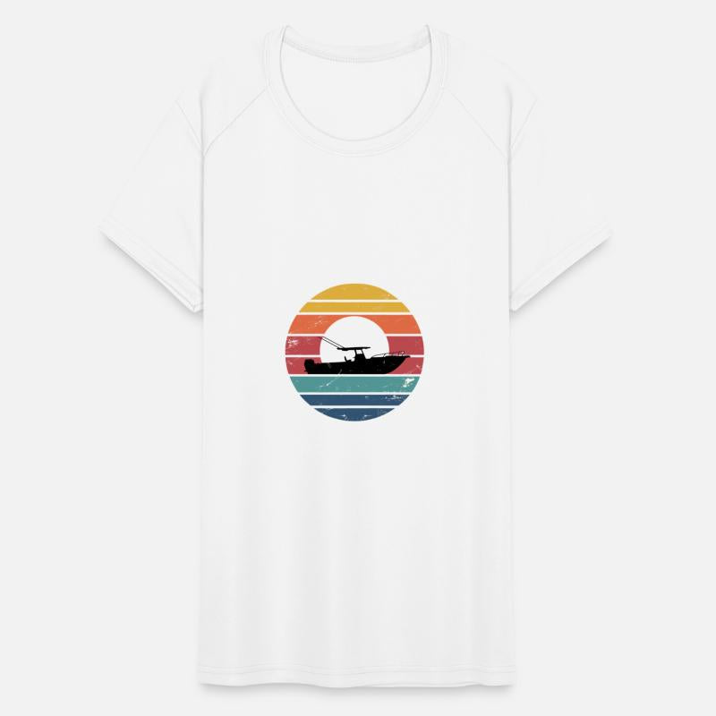 Sunset Boat Silhouette in Striped Retro Colors