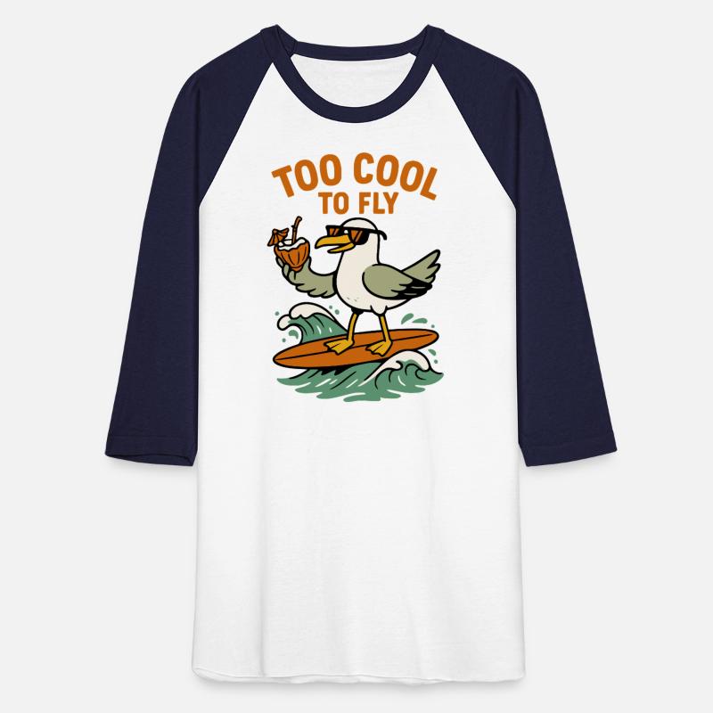 Too Cool to Fly | Funny Surfing Seagull Design