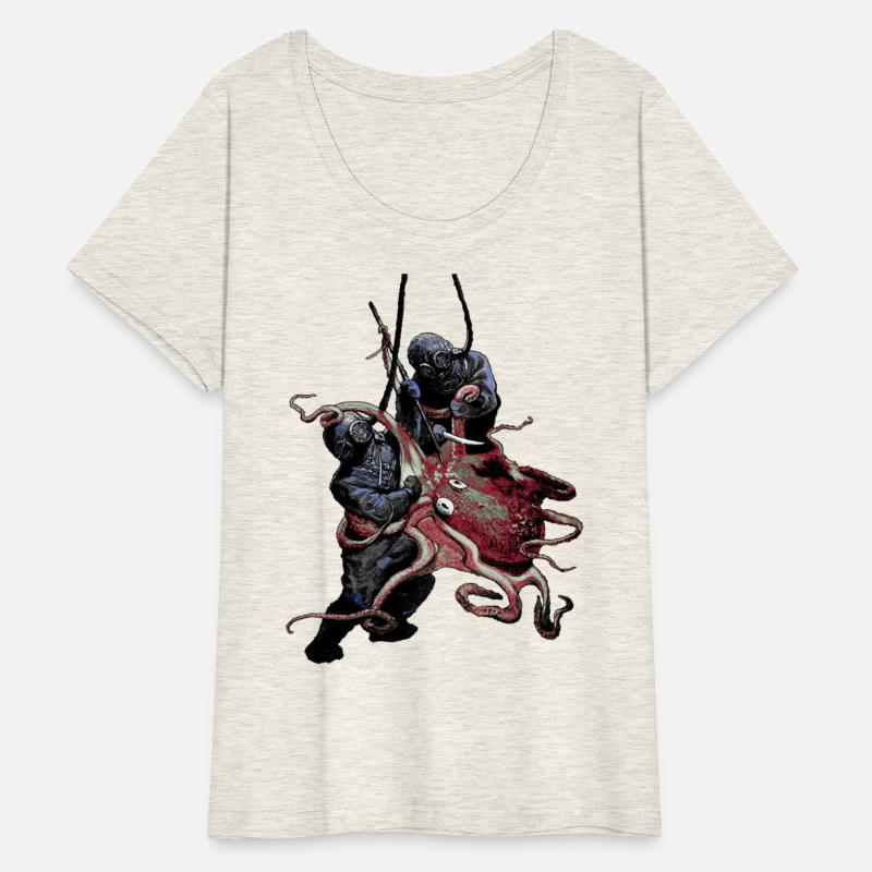 Vintage Helmet Divers Fighting Off a Big Octopus