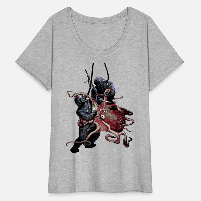 Vintage Helmet Divers Fighting Off a Big Octopus