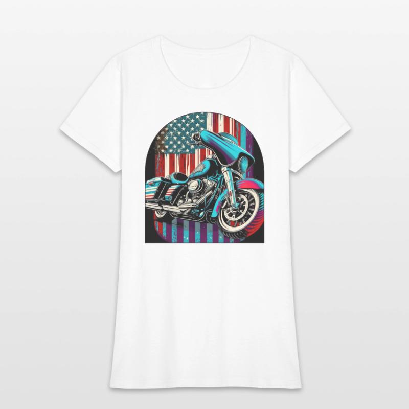 Vintage Motorcycle Bike With American Flag