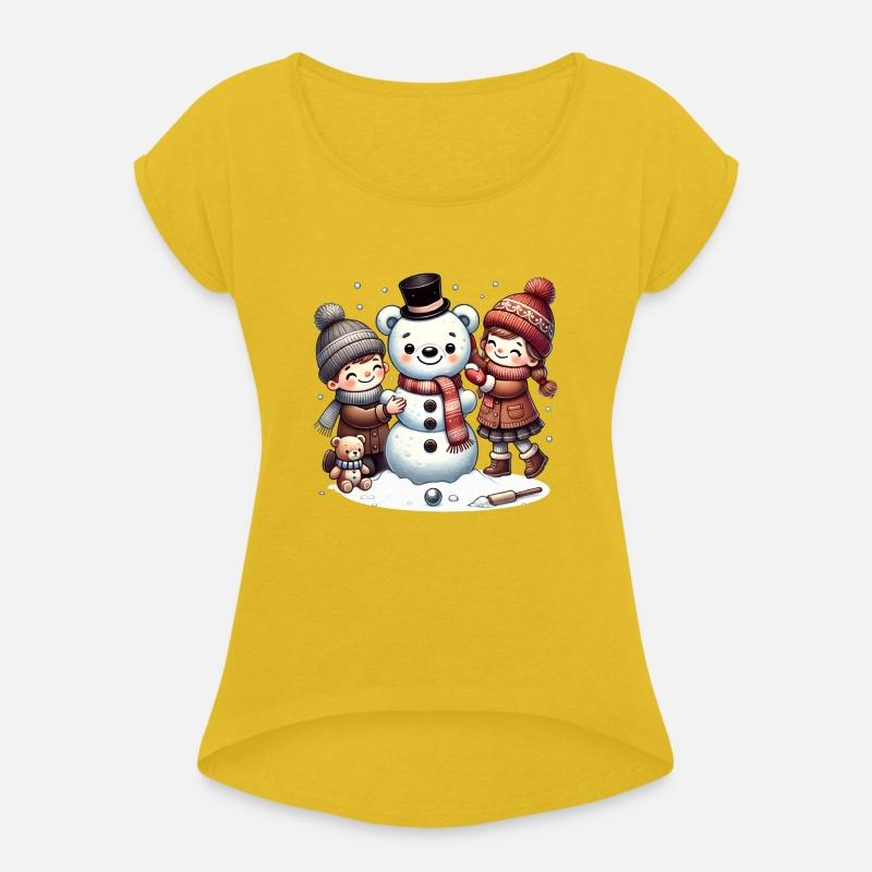 Winter fun: Children build a teddy snowman